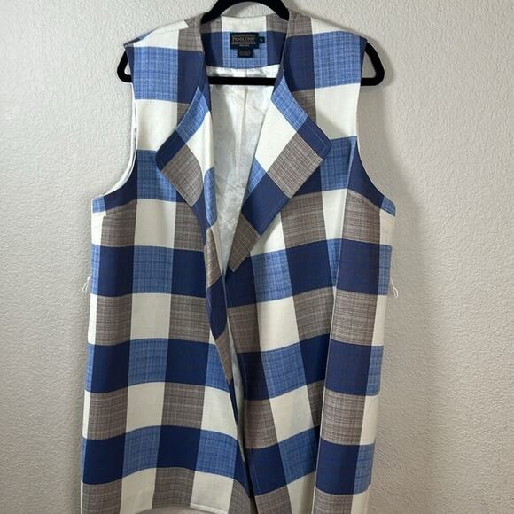 Pendleton Buffalo Check Plaid Long Wrap Vest XL - Picture 3 of 8